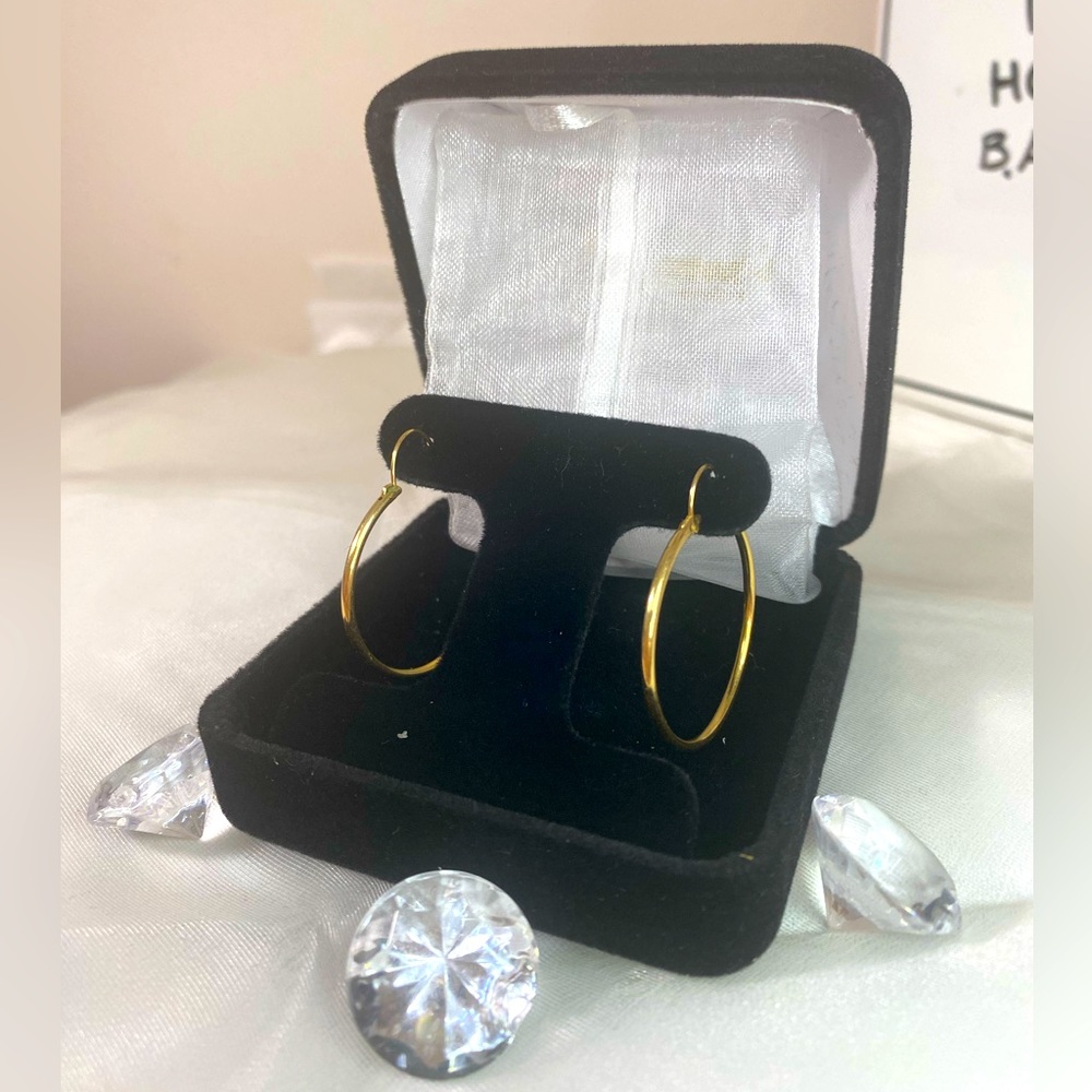 14K YELLOW GOLD VINTAGE hoop earrings REAL GOLD 1.33”